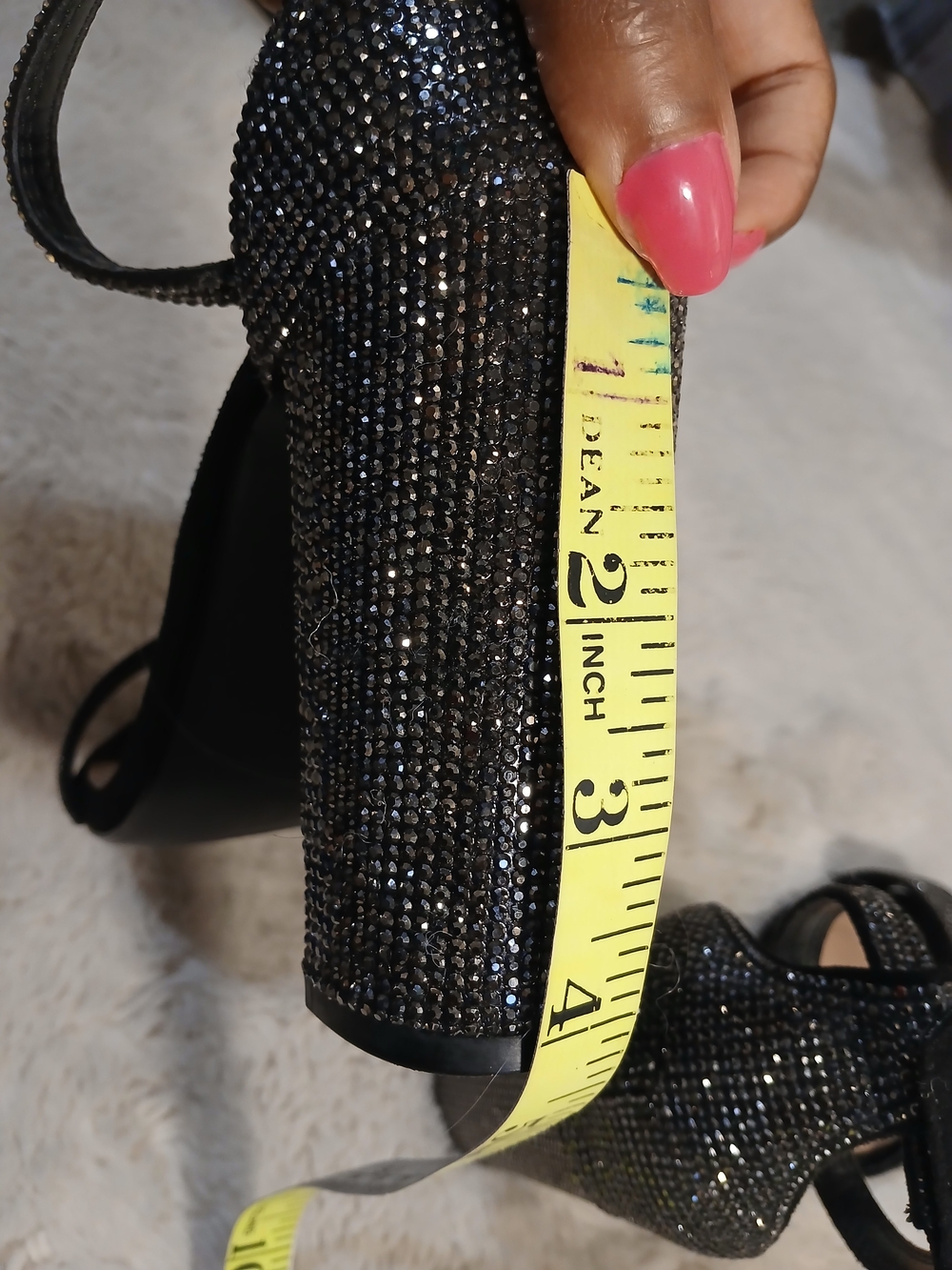 🩷Bundle🩷Steve Madden Black Rhinestone Ankle Strap heels +Black Clutch - Picture 4 of 16